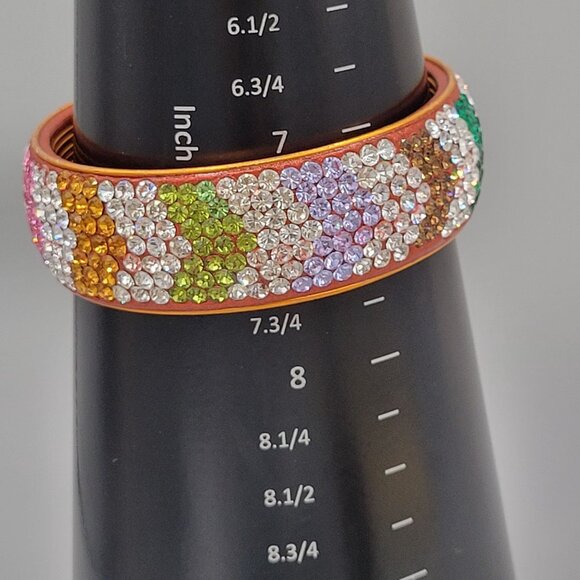 Encrusted Rhinestone Bangle Bracelet Copper Colored Metal Multicolored - Picture 8 of 10